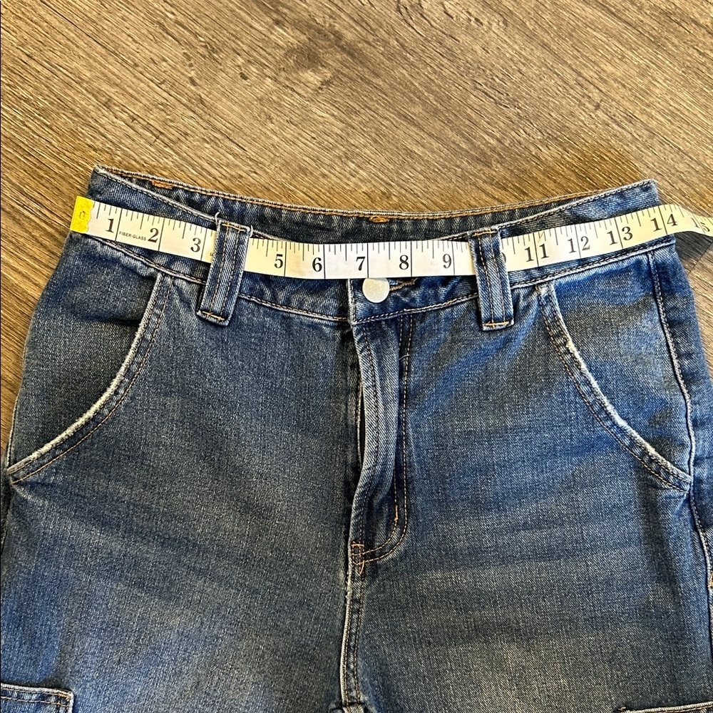 Y2K Wide Leg Cargo Jeans High Rise Blue Baggy Streetwear Size 6 - Picture 2 of 5